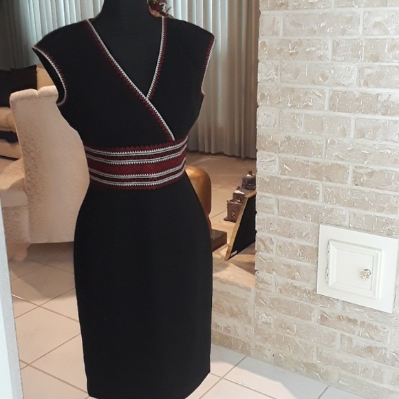 Gorgeous Black Dress trimmed in red and Cream - Picture 4 of 5